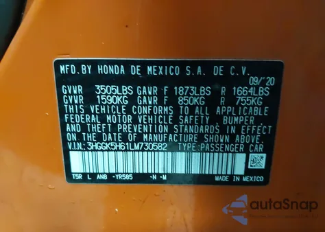 2020 Honda Fit Sport из США, поврежденный, VIN 3HGGK5H61LM730582